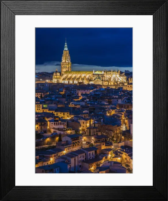 Framed Print : Night view of the Cathedral of Toledo, Castile La Mancha, Spain