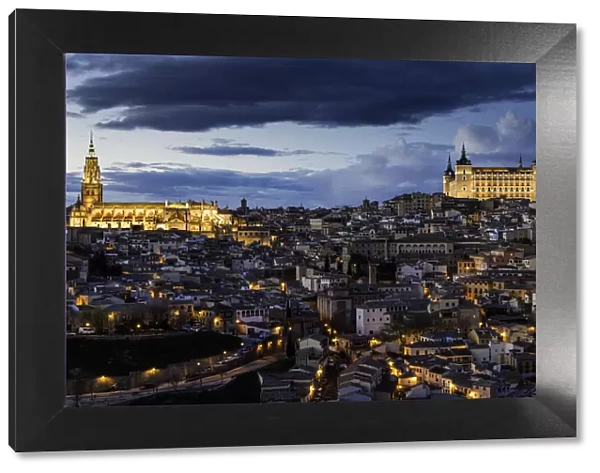 Night skyline over Toledo, Castile La Mancha, Spain