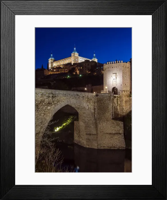 Framed Print : Night view of the Alcazar and Puente de Alcantara, Toledo, Castile Framed Print : Night view of the Alcazar and Puente de Alcantara, Toledo, Castile