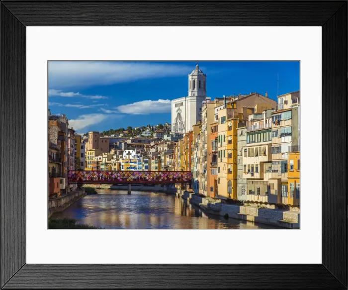Framed Print : Colorful buildings along the banks of River Onyar in Girona, Catalonia, Spain