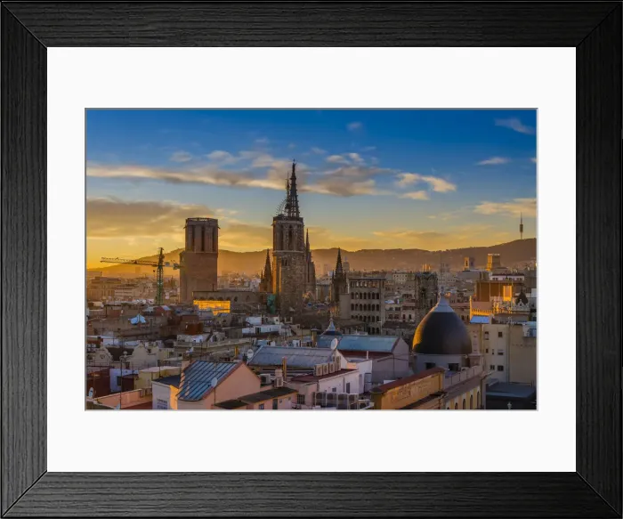 Framed Print : Barri Gotic skyline at sunset with Cathedral of the Holy Cross and Saint Eulalia Framed Print : Barri Gotic skyline at sunset with Cathedral of the Holy Cross and Saint Eulalia