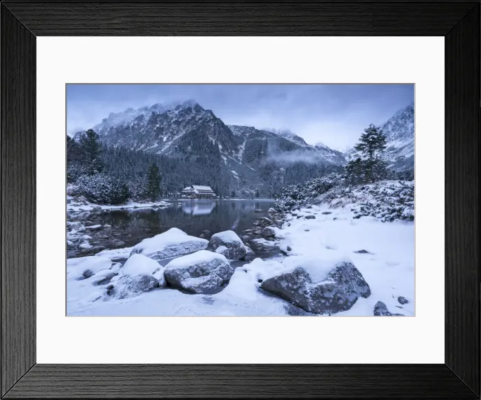 Framed Print : Popradske Pleso lake and mountain cottage in wintertime, Slovakia, Europe Framed Print : Popradske Pleso lake and mountain cottage in wintertime, Slovakia, Europe