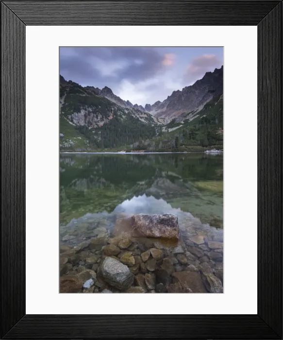 Framed Print : A mirror still Popradske Pleso lake in the High Tatras, Slovakia, Europe. Autumn Framed Print : A mirror still Popradske Pleso lake in the High Tatras, Slovakia, Europe. Autumn