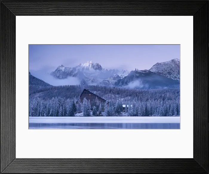 Framed Print : Strbske Pleso lake and mountains in winter snowfall, High Tatras, Slovakia, Europe Framed Print : Strbske Pleso lake and mountains in winter snowfall, High Tatras, Slovakia, Europe