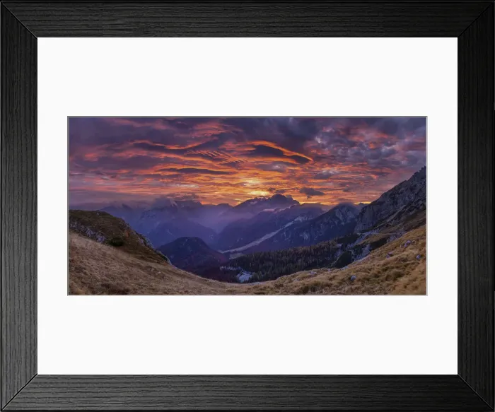 Framed Print : Mangart Pass at Sunset, Triglav National Park, Julian Alps, Slovenia
