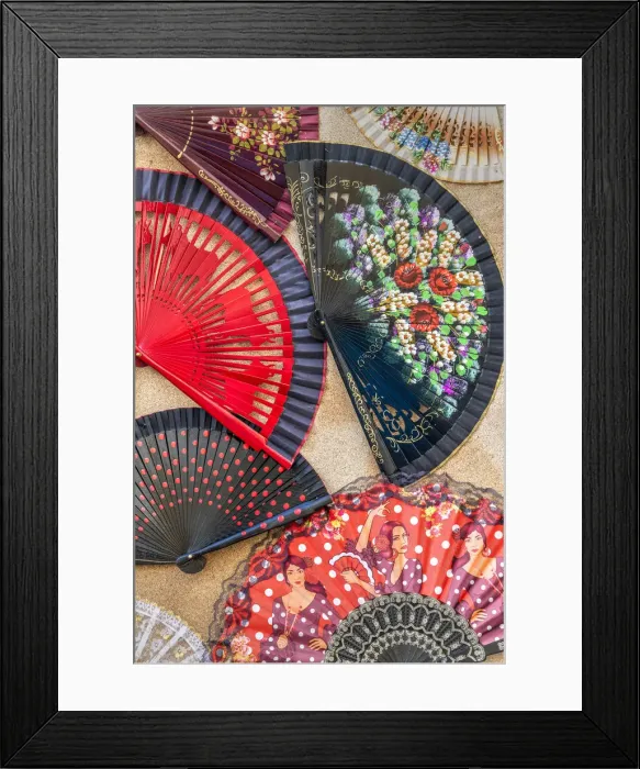 Framed Print : Typical Spanish folding hand fan for sale in a tourist shop, Arcos de la Frontera Framed Print : Typical Spanish folding hand fan for sale in a tourist shop, Arcos de la Frontera