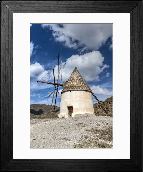 Framed Print : Windmill, Cabo de Gata, Almeria, Andalusia, Spain