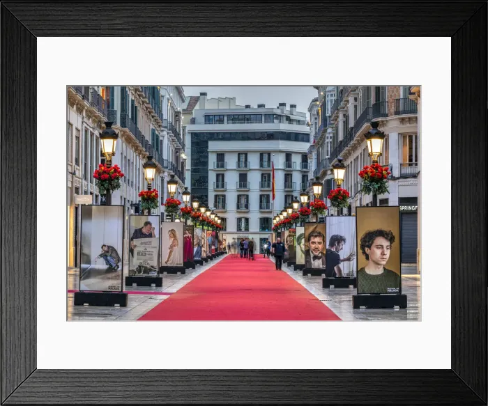 Framed Print : Calle Marques de Larios street adorned with red carpet for the Malaga Spanish Film Framed Print : Calle Marques de Larios street adorned with red carpet for the Malaga Spanish Film
