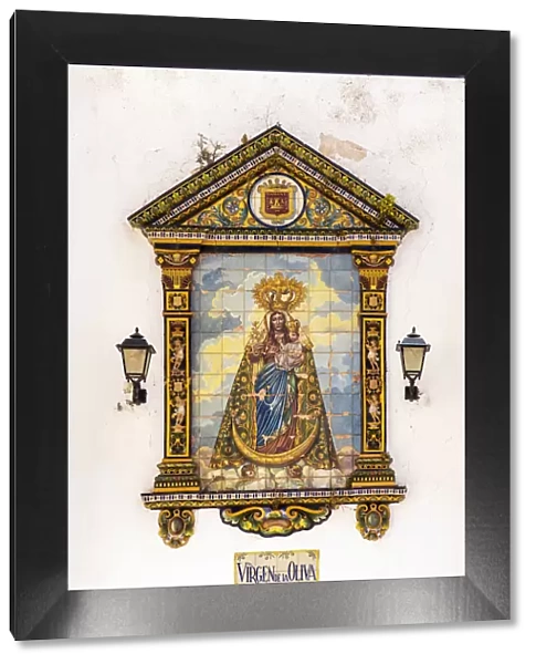 Religious icon tile work of Virgin Marys, Zahara de la Sierra, Andalusia, Spain