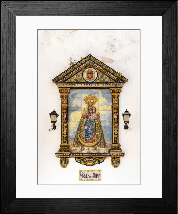 Framed Print : Religious icon tile work of Virgin Marys, Zahara de la Sierra, Andalusia, Spain Framed Print : Religious icon tile work of Virgin Marys, Zahara de la Sierra, Andalusia, Spain