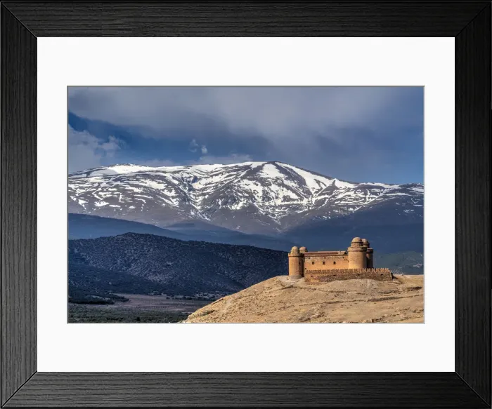 Framed Print : Castillo de la Calahorra castle with the Sierra Nevada mountain range in the background Framed Print : Castillo de la Calahorra castle with the Sierra Nevada mountain range in the background