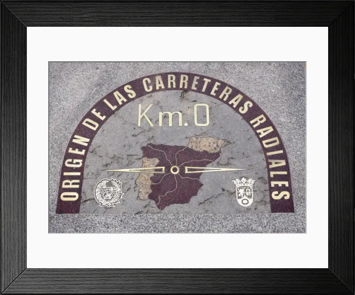 Framed Print : Sign plaque on the street floor marking the kilometre zero from which all the distances Framed Print : Sign plaque on the street floor marking the kilometre zero from which all the distances