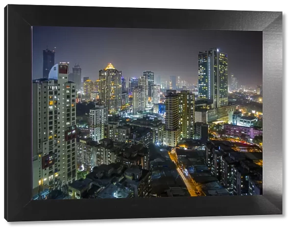 India, Mumbai, Maharashtra, city dusk skyline of modern office and residential buildings