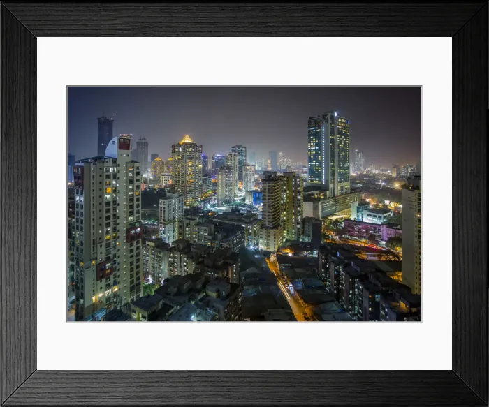 Framed Print : India, Mumbai, Maharashtra, city dusk skyline of modern office and residential buildings Framed Print : India, Mumbai, Maharashtra, city dusk skyline of modern office and residential buildings
