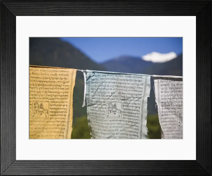 Framed Print : India, Sikkim, Yuksom - Yuksam, Prayer flags and Kanchenjunga Framed Print : India, Sikkim, Yuksom - Yuksam, Prayer flags and Kanchenjunga