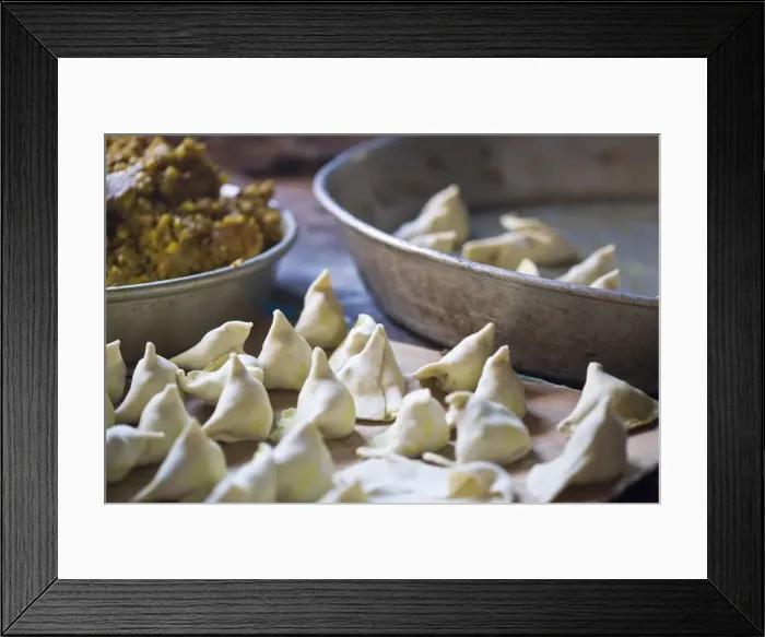 Framed Print : India, Sikkim, Gangtok, Rumtek Gompa Complex, Making samosas Framed Print : India, Sikkim, Gangtok, Rumtek Gompa Complex, Making samosas