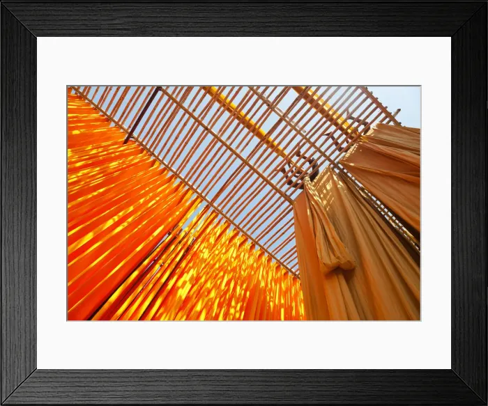 Framed Print : Newly dyed fabric being hung up to dry, Sari garment factory, Rajasthan, India, (MR / PR) Framed Print : Newly dyed fabric being hung up to dry, Sari garment factory, Rajasthan, India, (MR / PR)