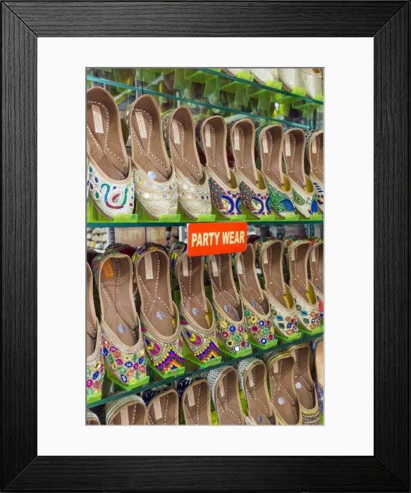 Framed Print : India, Punjab, Amritsar, traditional Indian slippers for sale Framed Print : India, Punjab, Amritsar, traditional Indian slippers for sale