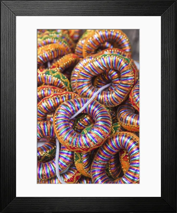 Framed Print : India, Rajasthan, Pushkar, Anklets for sale at store at Pushkar Camel Fair