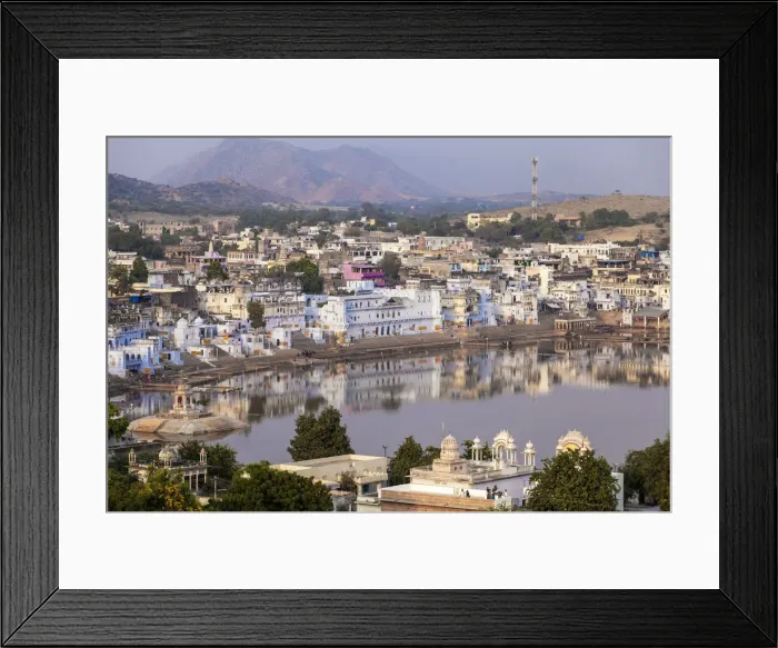 Framed Print : India, Rajasthan, Pushkar, Aerial view of Pushkar