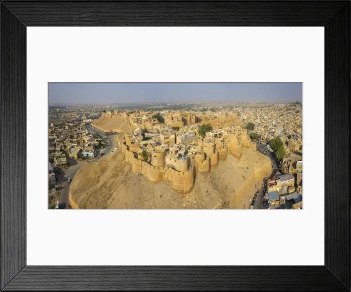 Framed Print : India, Rajasthan, Jaisalmer, Old Town, Aerial view of Old Town and Fortifications