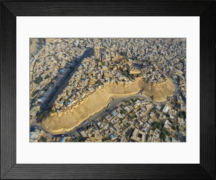 Framed Print : India, Rajasthan, Jaisalmer, Old Town, Aerial view of Old Town and Fortifications