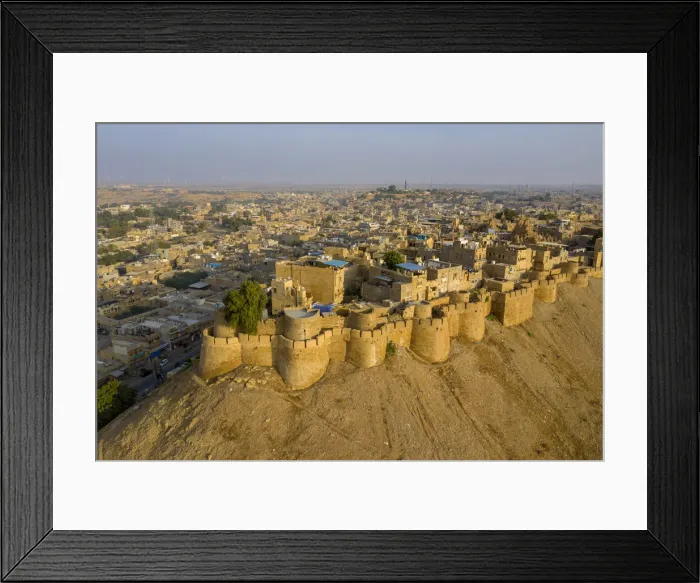 Framed Print : India, Rajasthan, Jaisalmer, Old Town, Aerial view of Old Town and Fortifications Framed Print : India, Rajasthan, Jaisalmer, Old Town, Aerial view of Old Town and Fortifications