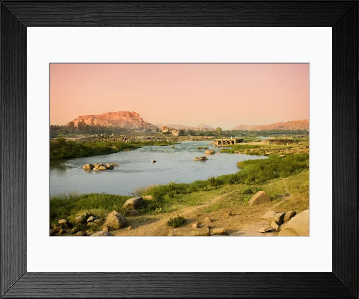 Framed Print : Hampi River and Temple, Karnataka, India Framed Print : Hampi River and Temple, Karnataka, India