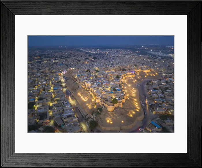 Framed Print : India, Rajasthan, Jaisalmer, Old Town, Aerial view of Old Town and Fortifications Framed Print : India, Rajasthan, Jaisalmer, Old Town, Aerial view of Old Town and Fortifications