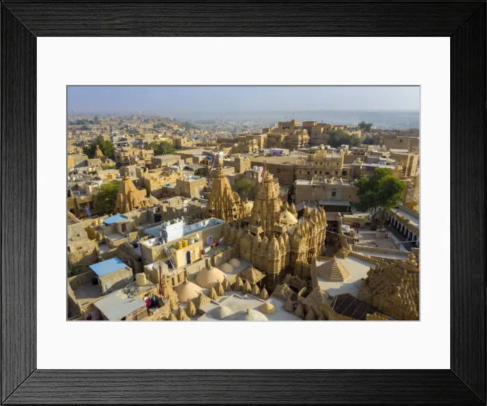Framed Print : India, Rajasthan, Jaisalmer, Old Town, Aerial view of Old Town and Fortifications Framed Print : India, Rajasthan, Jaisalmer, Old Town, Aerial view of Old Town and Fortifications