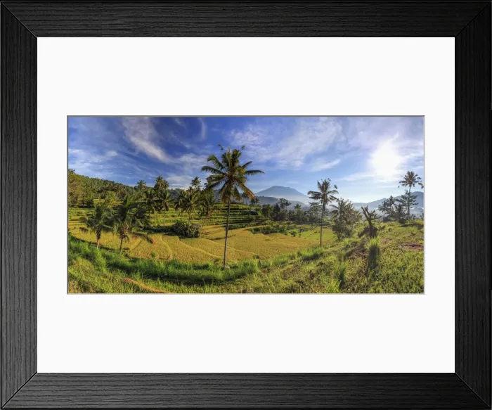 Framed Print : Indonesia, Bali, Sidemen, Rice Fields and Gunung Agung Volcano