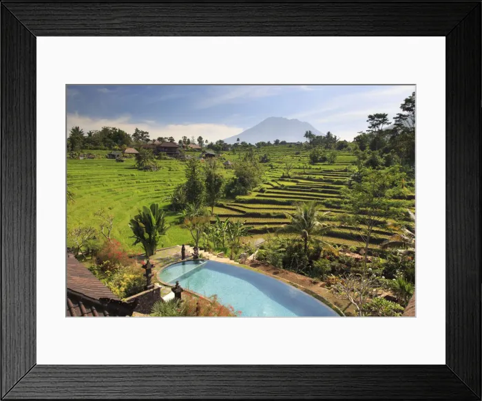 Framed Print : Indonesia, Bali, Sidemen small resort amongst Rice Fields and view of Gunung Agung Framed Print : Indonesia, Bali, Sidemen small resort amongst Rice Fields and view of Gunung Agung