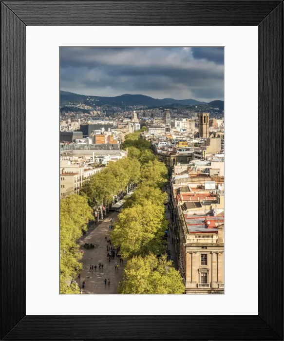 Framed Print : City skyline and Rambla pedestrian mall, Barcelona, Catalonia, Spain Framed Print : City skyline and Rambla pedestrian mall, Barcelona, Catalonia, Spain
