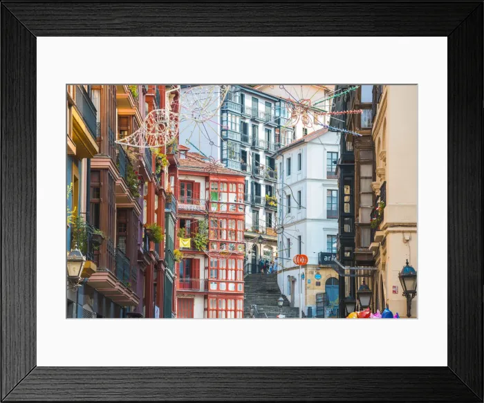 Framed Print : Spain, Basque Country, Bilbao. Typical medieval architecture of the Casco Viejo (old Framed Print : Spain, Basque Country, Bilbao. Typical medieval architecture of the Casco Viejo (old