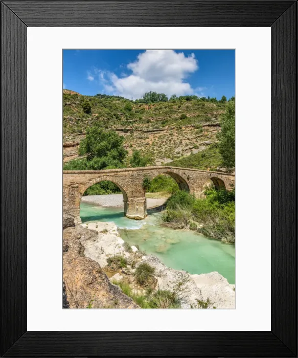 Framed Print : Puente de Fuendebanos stone bridge, Alquezar, Aragon, Spain Framed Print : Puente de Fuendebanos stone bridge, Alquezar, Aragon, Spain