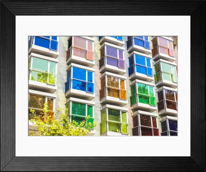 Framed Print : Spain, Basque Country, Bilbao. Colored windows of the Hotel Hesperia Framed Print : Spain, Basque Country, Bilbao. Colored windows of the Hotel Hesperia