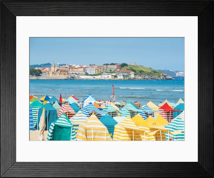 Framed Print : Spain, Asturias, Gijon. Typical beach tents on Playa de San Lorenzo Framed Print : Spain, Asturias, Gijon. Typical beach tents on Playa de San Lorenzo