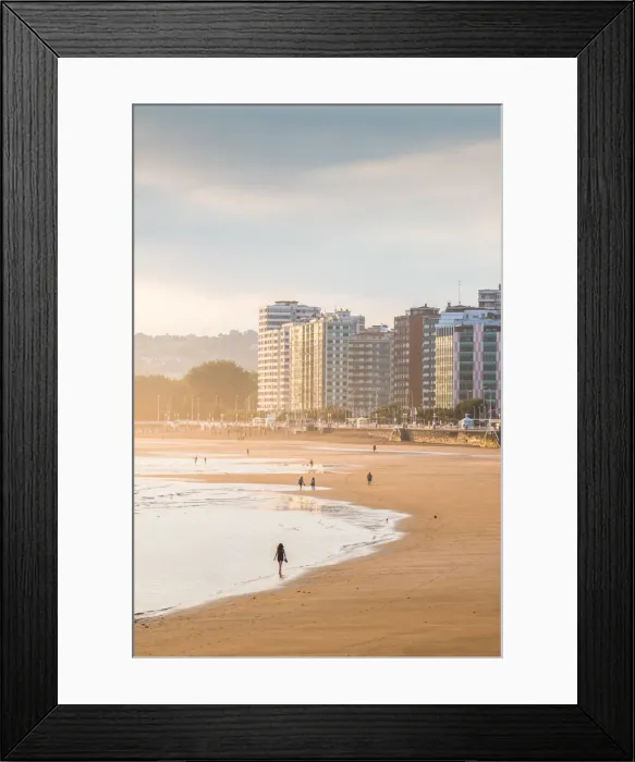 Framed Print : Spain, Asturias, Gijon. Tourists walking in Playa de San Lorenzo at sunrise Framed Print : Spain, Asturias, Gijon. Tourists walking in Playa de San Lorenzo at sunrise
