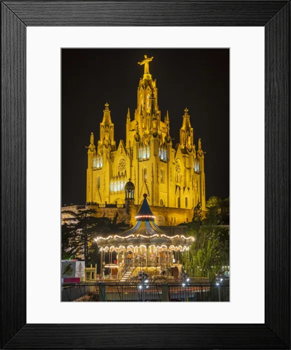 Framed Print : Tibidabo amusement park by night with Temple de Sagrat Cor behind, Barcelona, Catalonia Framed Print : Tibidabo amusement park by night with Temple de Sagrat Cor behind, Barcelona, Catalonia