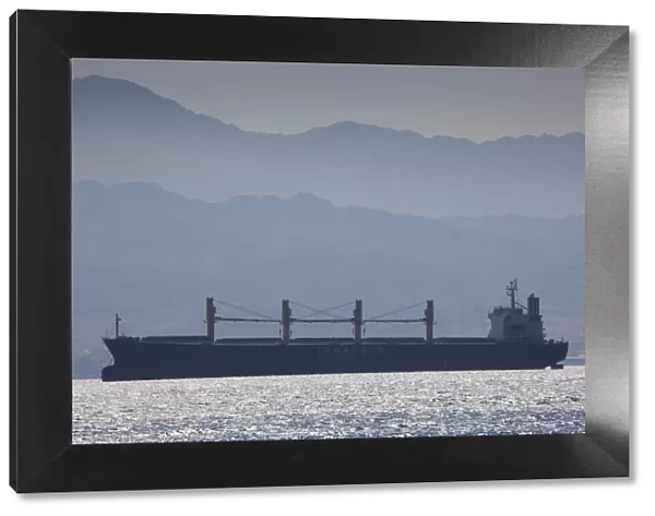 Israel, The Negev, Eilat, Red Sea beachfront, freighter