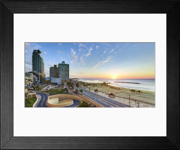 Framed Print : Israel, Tel Aviv, elevated dusk view of the city beachfront Framed Print : Israel, Tel Aviv, elevated dusk view of the city beachfront