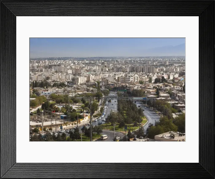Framed Print : Iran, Central Iran, Shiraz, elevated city skyline from the north Framed Print : Iran, Central Iran, Shiraz, elevated city skyline from the north