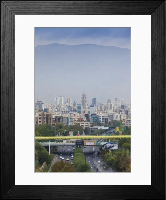 Framed Print : Iran, Tehran, city skyline from the Pole e Tabiat Nature Bridge