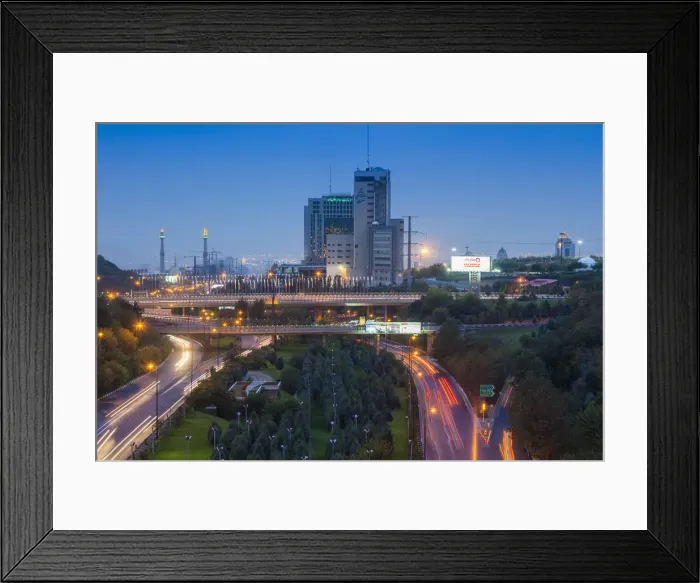 Framed Print : Iran, Tehran, city skyline from the Pole e Tabiat Nature Bridge, dusk Framed Print : Iran, Tehran, city skyline from the Pole e Tabiat Nature Bridge, dusk