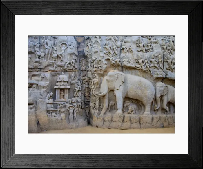 Framed Print : Arjunas Penance granite carvings, Mamallapuram (UNESCO World Heritage Site). Tamil Nadu Framed Print : Arjunas Penance granite carvings, Mamallapuram (UNESCO World Heritage Site). Tamil Nadu