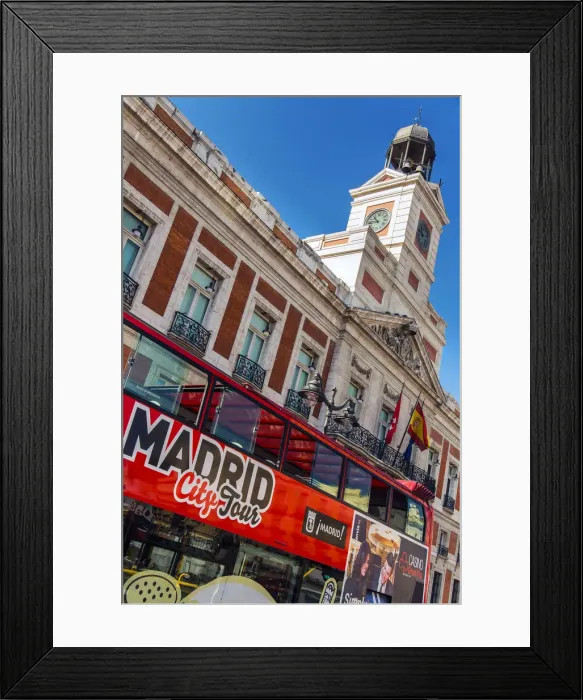 Framed Print : Madrid city tour red bus in Puerta del Sol, Madrid, Comunidad de Madrid, Spain Framed Print : Madrid city tour red bus in Puerta del Sol, Madrid, Comunidad de Madrid, Spain