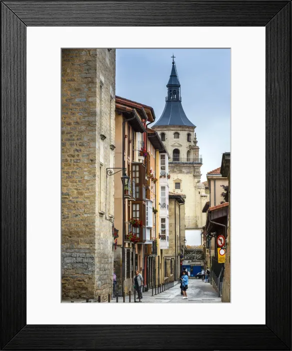 Framed Print : Old town street with Cathedral of Santa Maria behind, Vitoria-Gasteiz, Alava, Basque Framed Print : Old town street with Cathedral of Santa Maria behind, Vitoria-Gasteiz, Alava, Basque