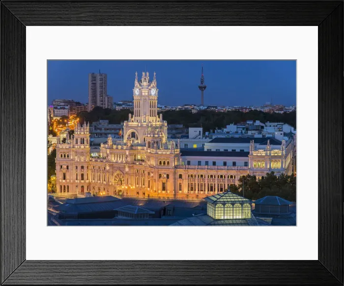 Framed Print : Top view of Cibeles Palace by night, Madrid, Comunidad de Madrid, Spain Framed Print : Top view of Cibeles Palace by night, Madrid, Comunidad de Madrid, Spain