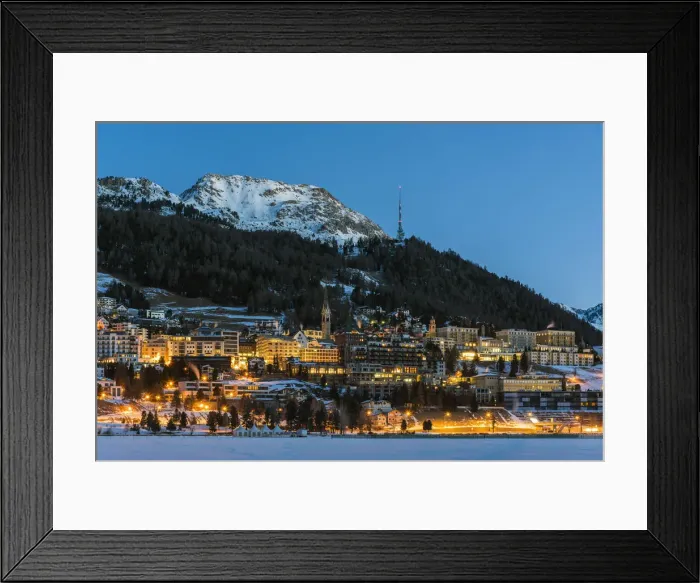 Framed Print : Winter view at dusk of St. Moritz, Graubunden, Switzerland Framed Print : Winter view at dusk of St. Moritz, Graubunden, Switzerland