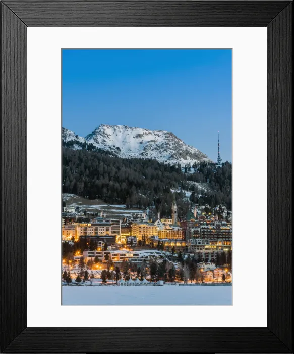 Framed Print : Winter view at dusk of St. Moritz, Graubunden, Switzerland Framed Print : Winter view at dusk of St. Moritz, Graubunden, Switzerland